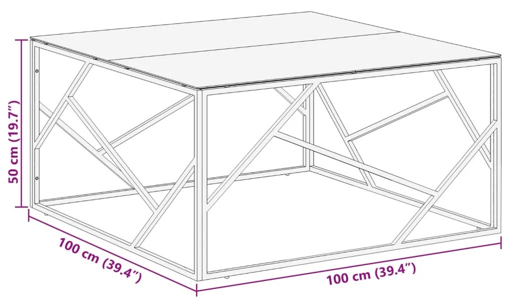 Mesa de centro aço inoxidável e vidro temperado prateado