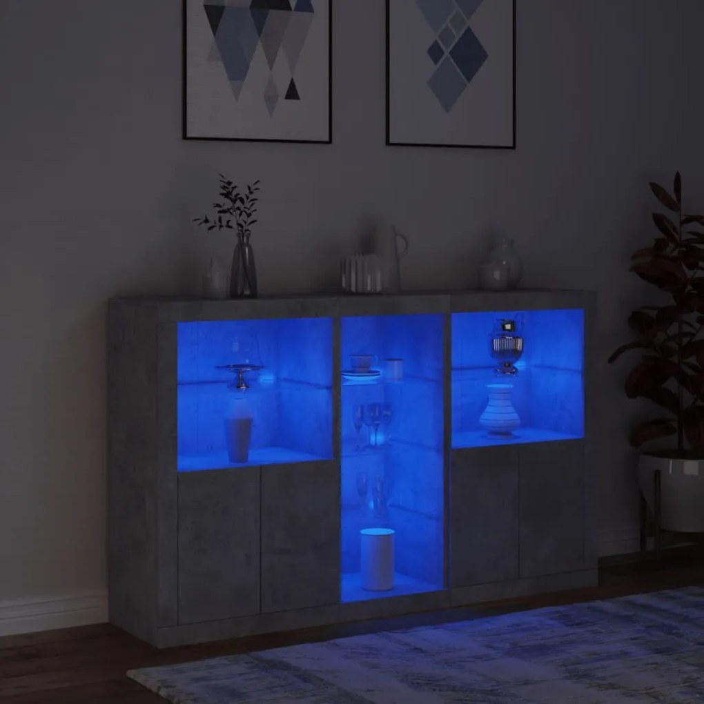 Aparador com luzes LED 162x37x100 cm cinzento cimento