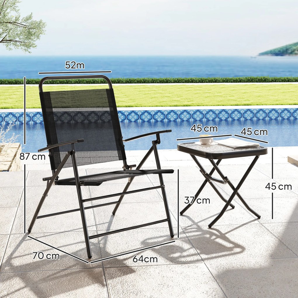 Conjunto de Mesa e Cadeiras de 3 Peças Móveis de Jardim Dobráveis com