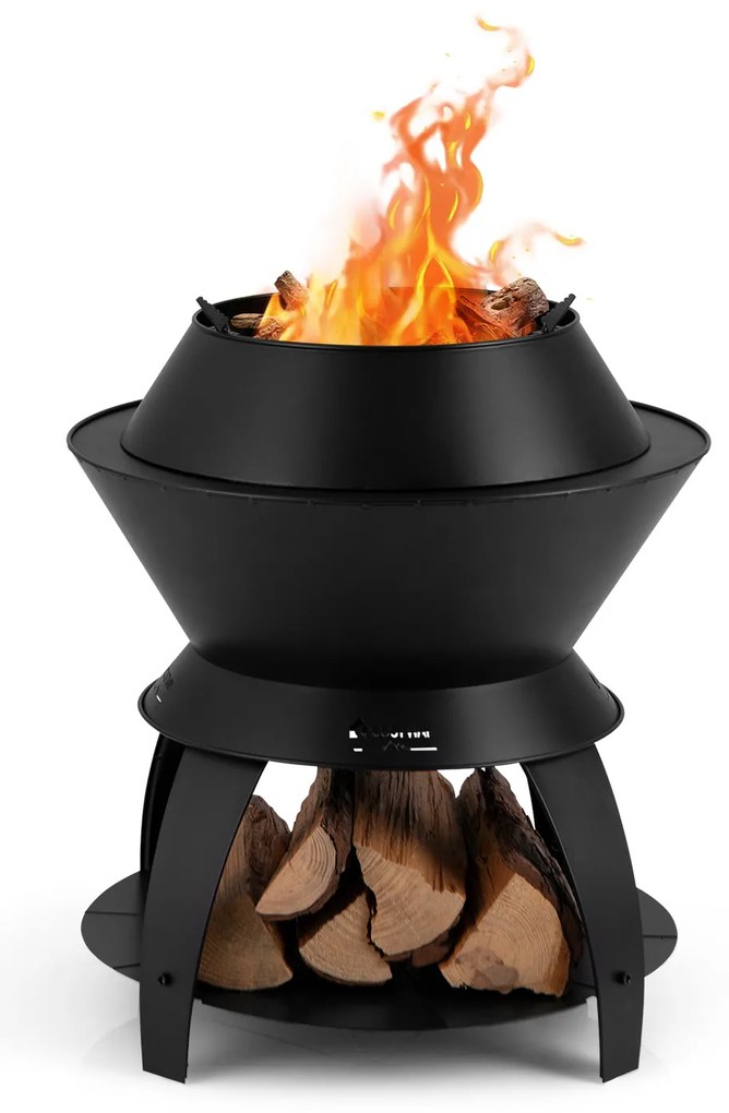 Conjunto de móveis de vime para área externa com 3 peças e mesa de centro de vidro temperado - Preto