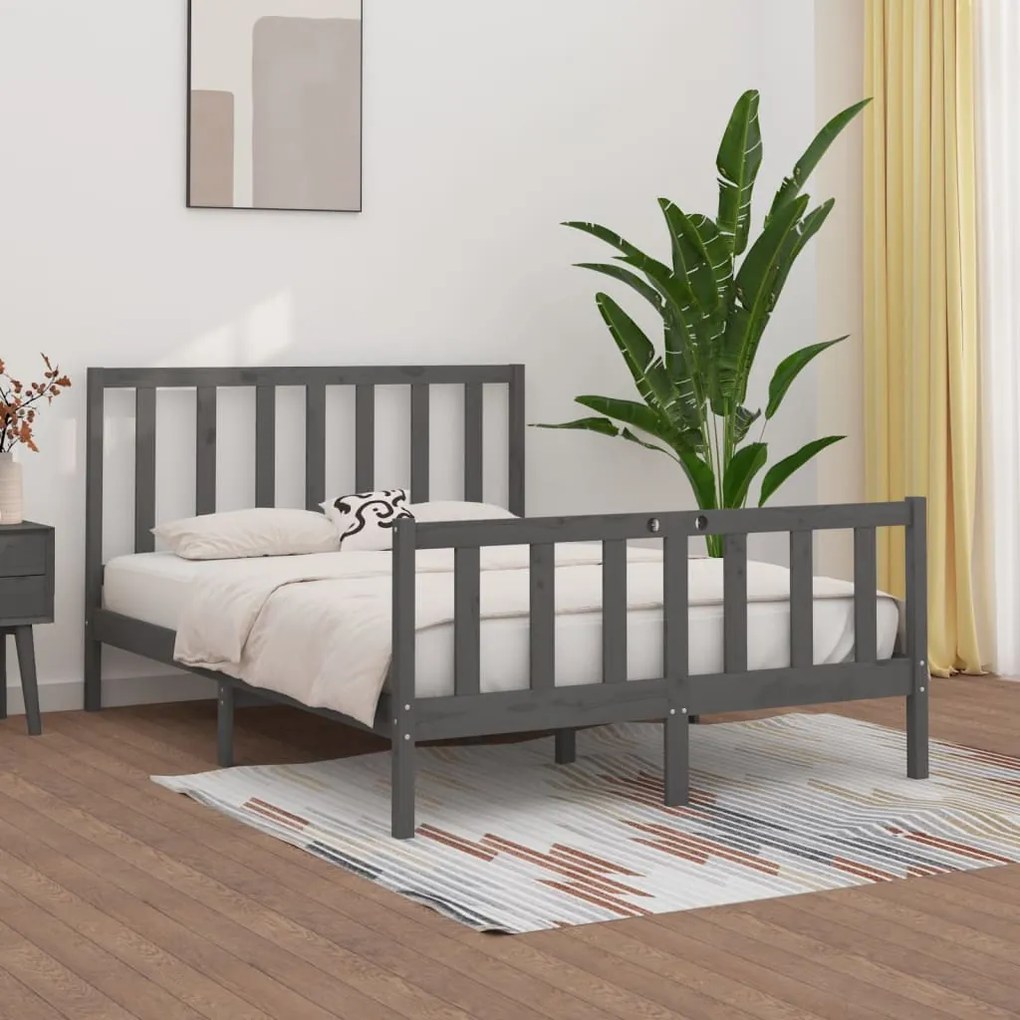 vidaXL Estrutura cama pequena casal 120x190 cm pinho maciço cinza