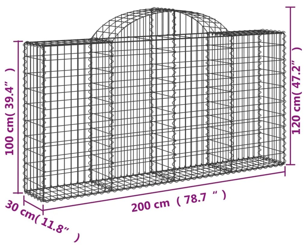 Cestos gabião arqueados 11 pcs 200x30x100/120 ferro galvanizado