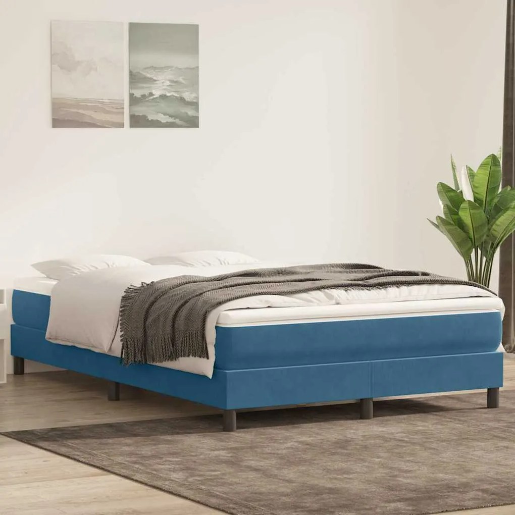 vidaXL Cama box spring com colchão 160x210 cm veludo azul escuro