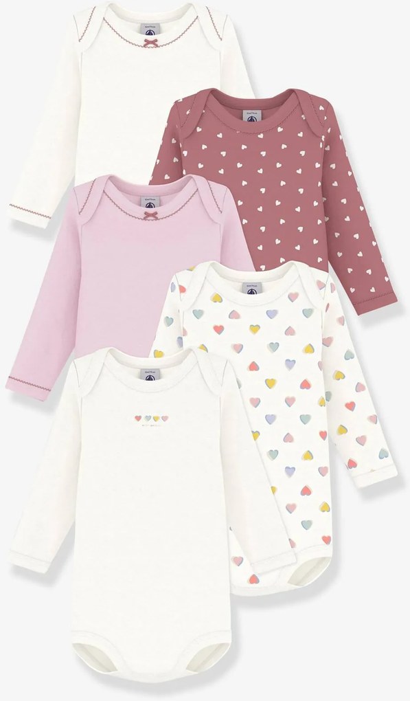 Lote de 5 bodies de mangas compridas PETIT BATEAU rosa