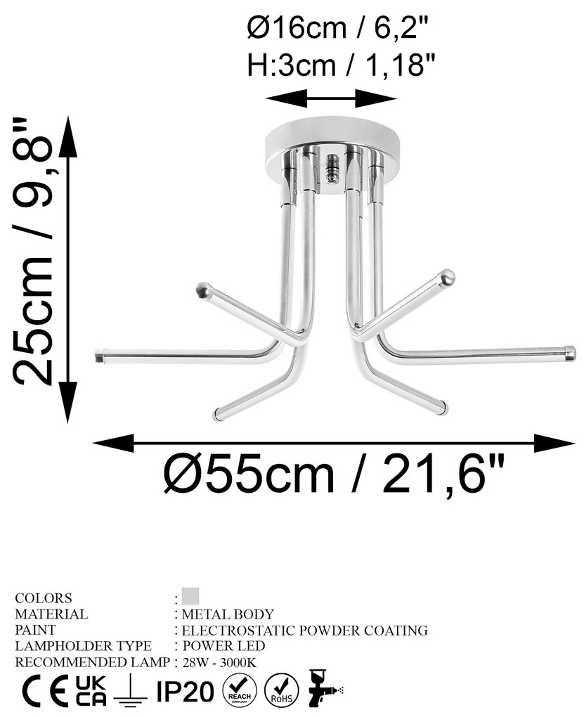 Candeeiro de Teto Leddaisy – Cromado – 55 x 25 x 55 cm