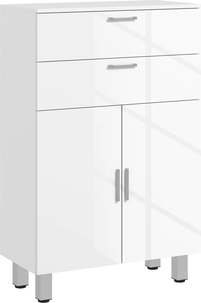 kleankin Móvel para Casa de Banho, Cômoda para Casa de Banho, 2 Gavetas, Prateleira Ajustável, Painel de Partículas, Branco | Aosom Portugal