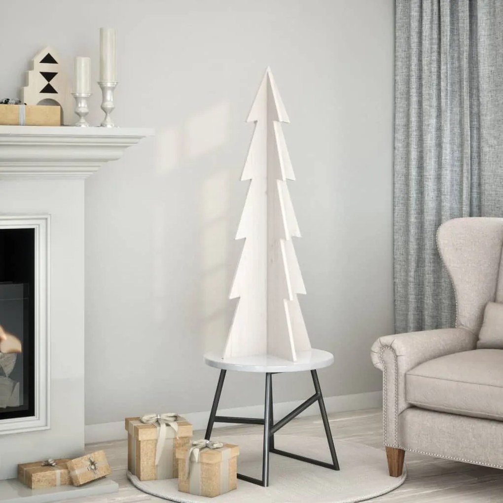Árvore de Natal decorativa 112cm madeira de pinho maciça branco