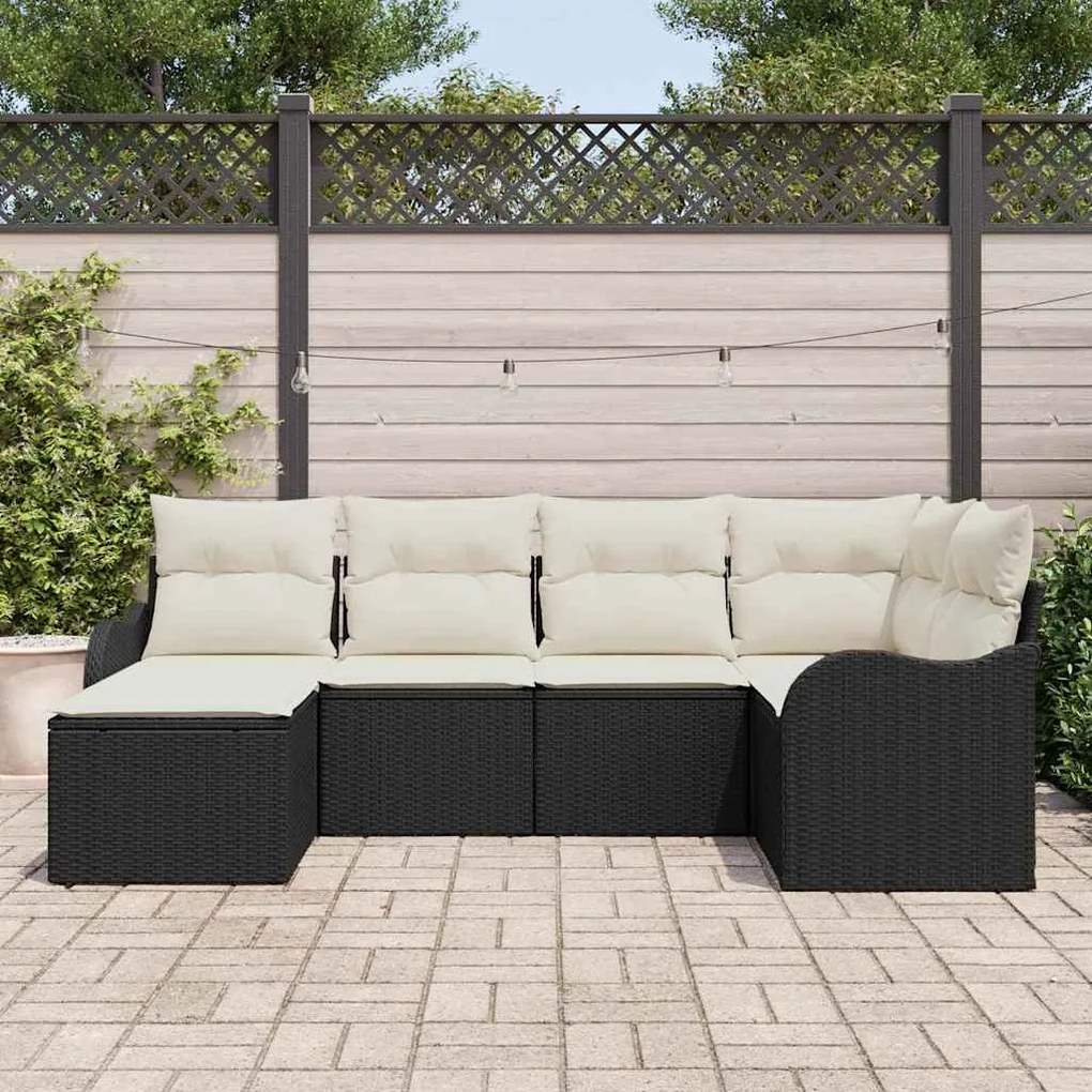 Conjunto de Sofá vidaXL com 6 Peças e Almofadas Vime PE Preto