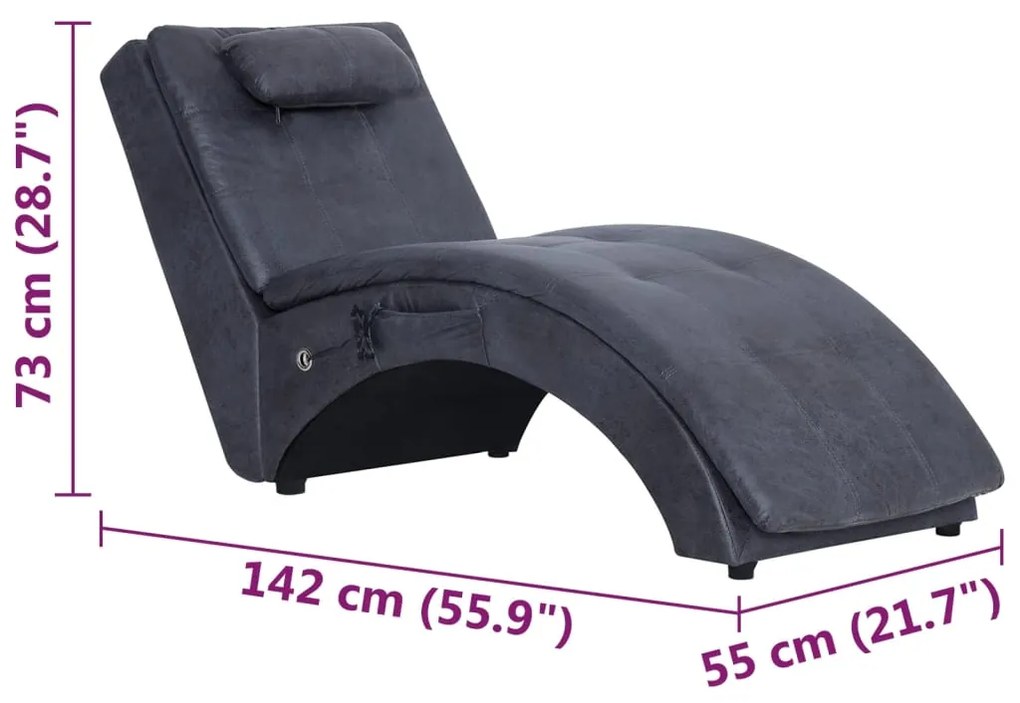 Chaise longue de massagem c/ almofada camurça artif. cinzento