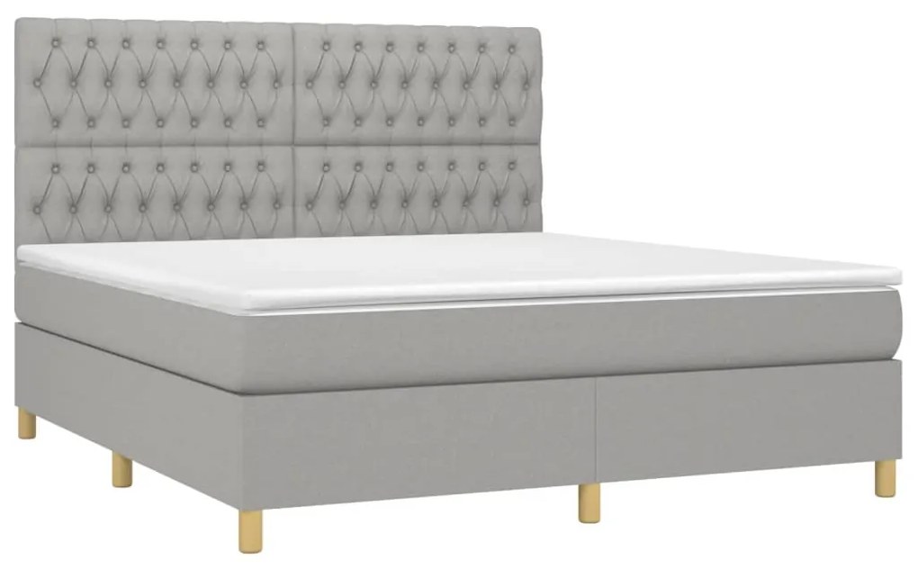 Cama box spring c/ colchão e LED 180x200 cm tecido cinza-claro