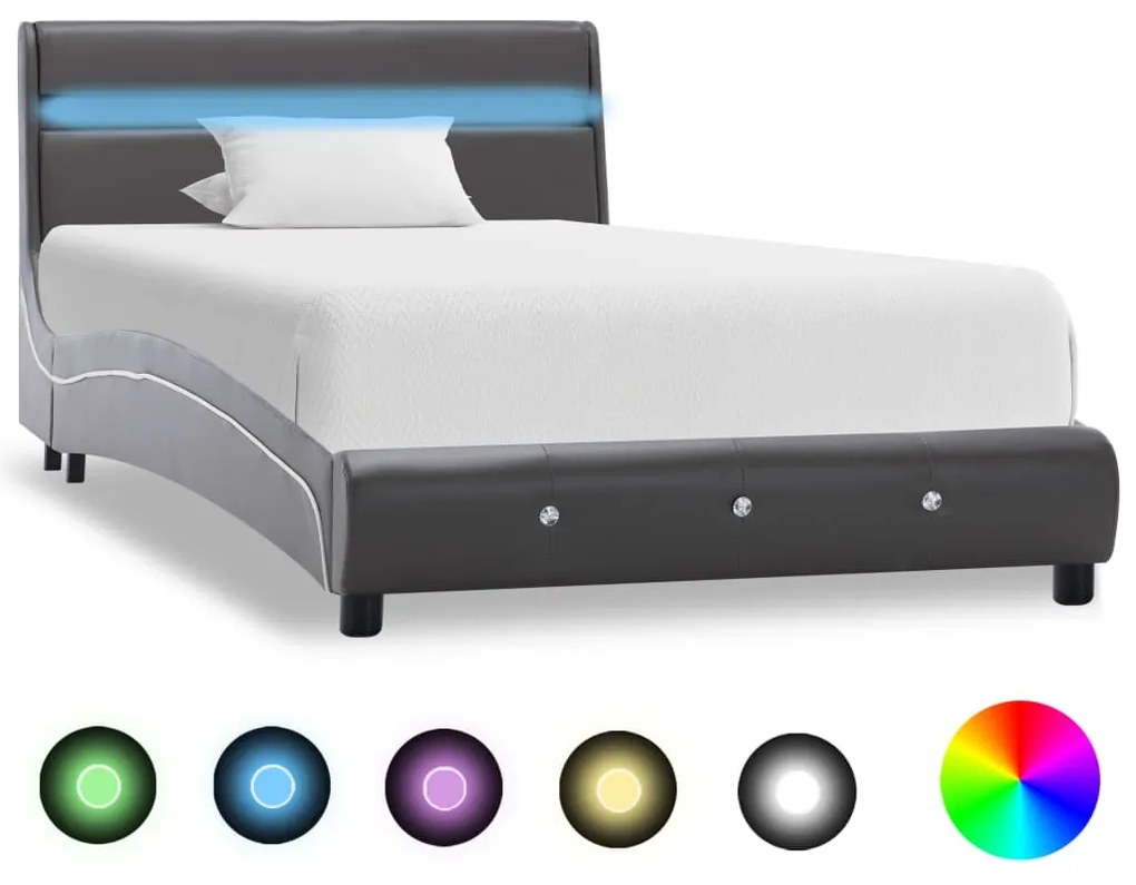 280337 vidaXL Estrutura de cama c/ LEDs 90x200 cm couro artificial cinzento