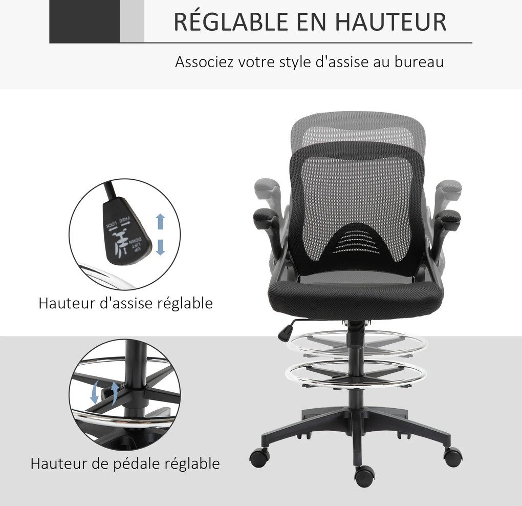 Cadeira de escritório ergonómica, com apoio para os pés com encosto em malha, altura ajustável, braços, assento almofadado e giratório a 360°, preta