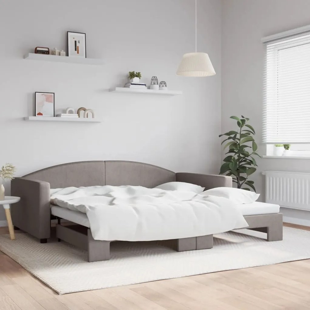 vidaXL Sofá-cama com gavetão 100x200 cm tecido cinzento-acastanhado