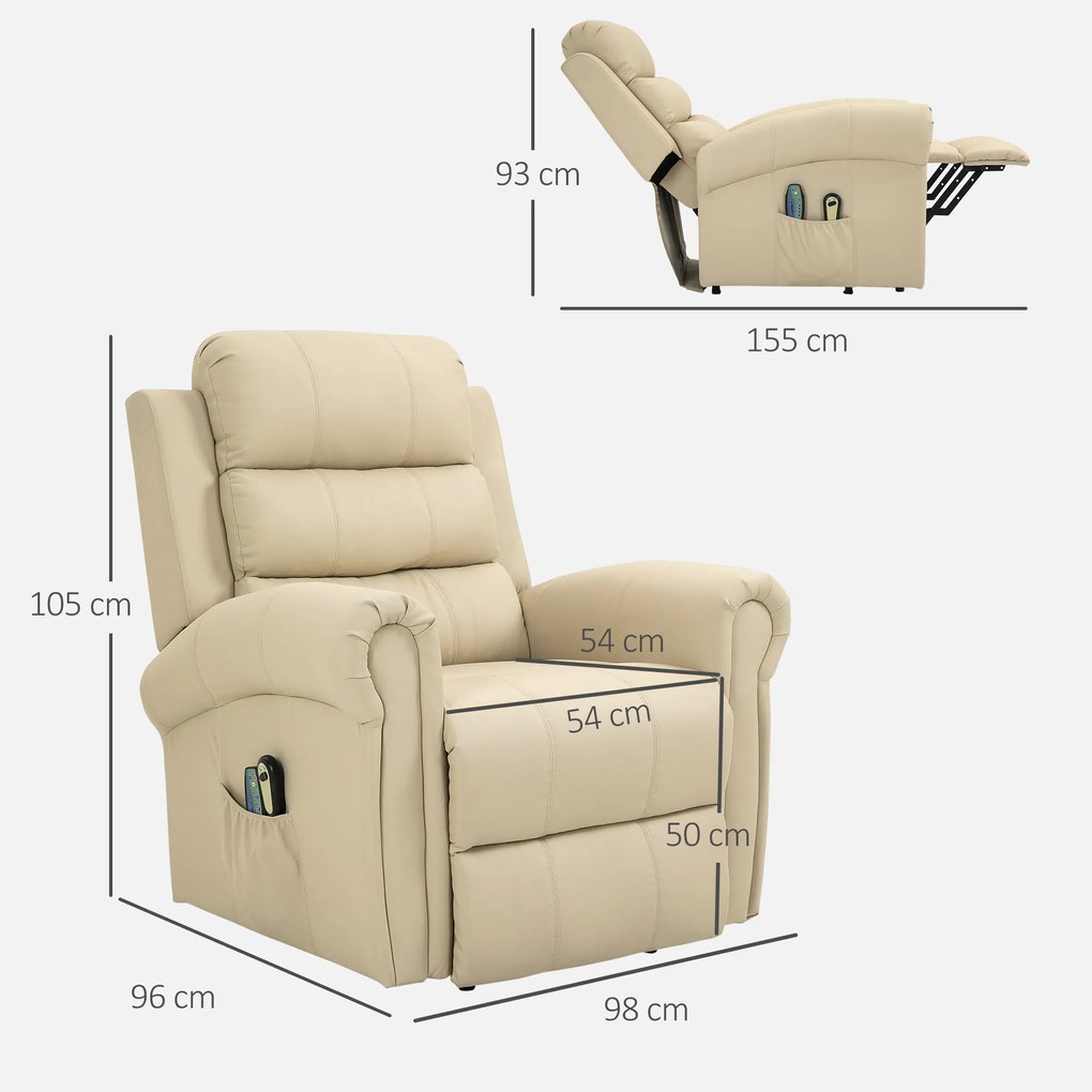 Poltrona Reclinável Elétrica Levanta Pessoas com Massagem Vibratória e Aquecimento  98x96x105 cm Creme