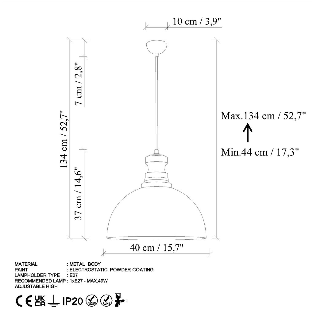 Candeeiro de Teto Kure – Laranja – Ø40 h:37 cm