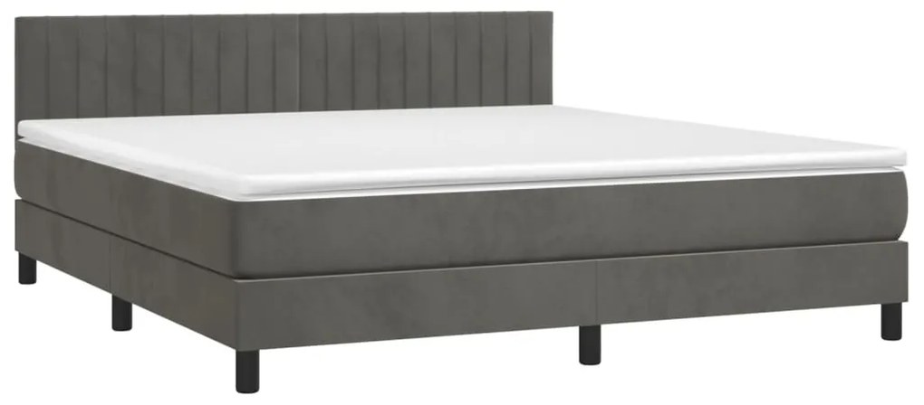 Cama box spring c/ colchão/LED 160x200cm veludo cinzento-escuro