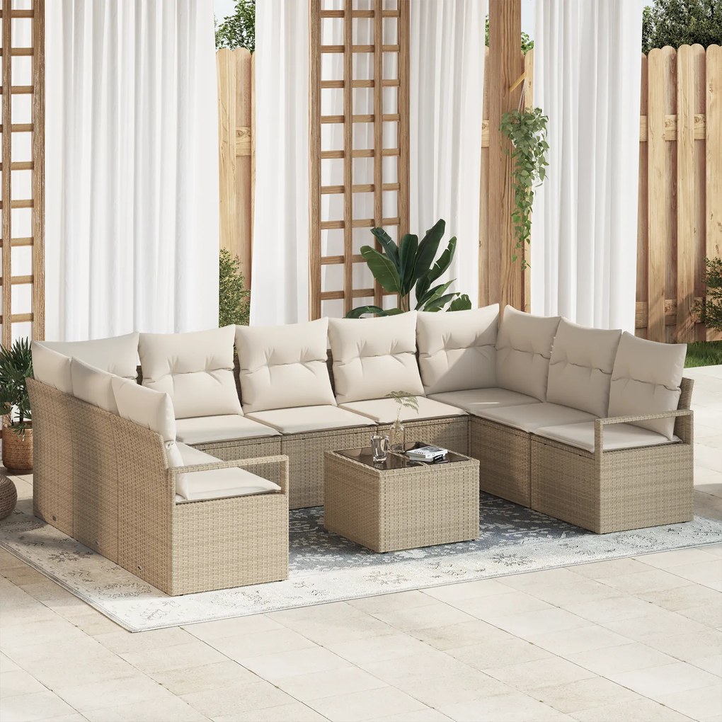 Conjunto de Sofá de Jardim vidaXL de 10 Peças com Almofadas em Rattan Marrom