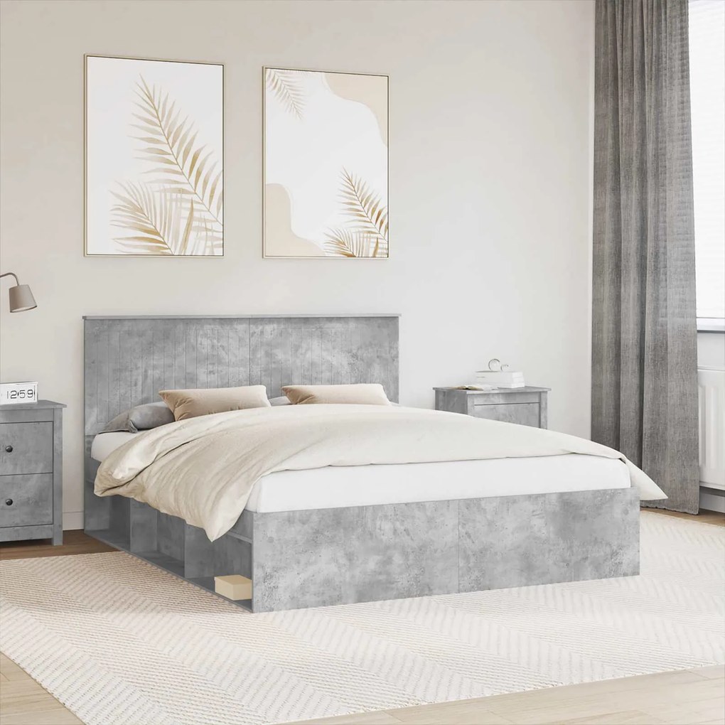 vidaXL Estrutura da Cama com cabeceira Concreto 160 x 200 cm