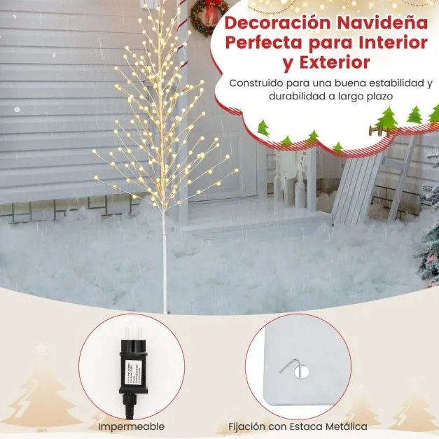 Árvore de Natal artificial de 155 cm com 168 luzes LED brancas quentes Estacas de metal Decoração de festas