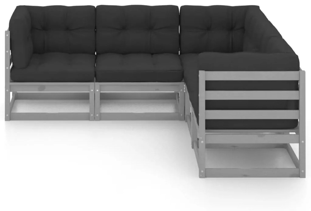 5 pcs conjunto lounge de jardim c/ almofadões pinho maciço