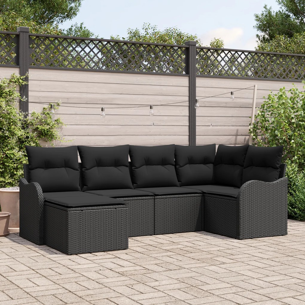 Conjunto de Sofá de Jardim vidaXL de 6 Peças com Almofadas Preto Polir