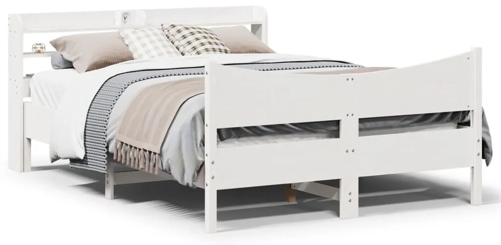 Estrutura de cama com cabeceira 160x200 cm pinho maciço branco