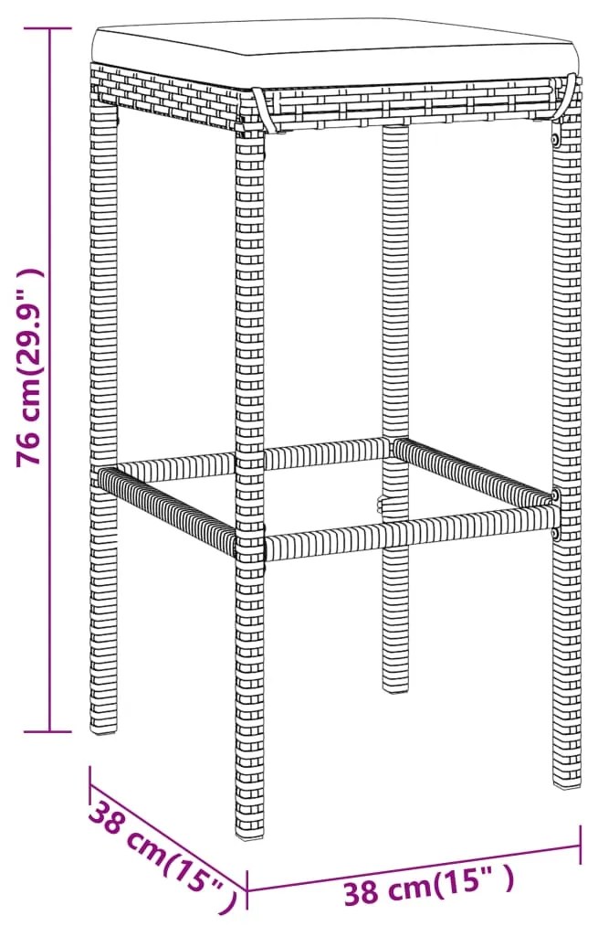 9 pcs conjunto de bar p/ jardim c/ almofadões vime PE cinzento