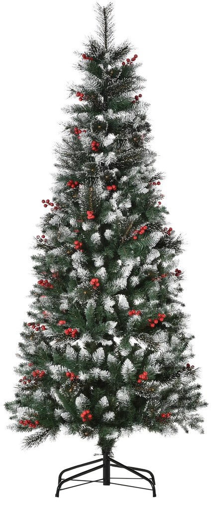 HOMCOM Árvore de Natal 180 cm Artificial Ignífugo com 539 Ramos 51 Bagas Folhas de PVC Base Dobrável e Suporte Metálico Verde | Aosom Portugal
