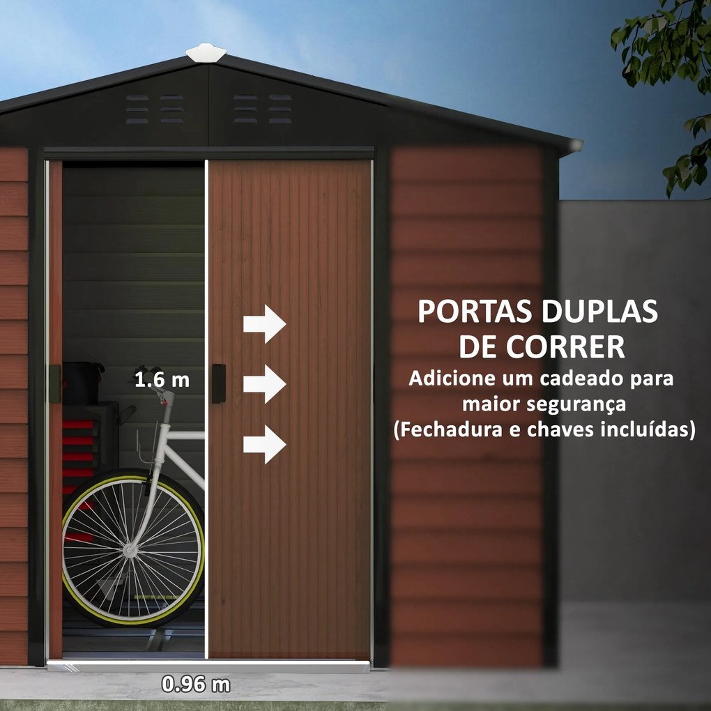 Casetta Legno Teca – Abrigo de Jardim Metálico com Efeito Madeira 4,4