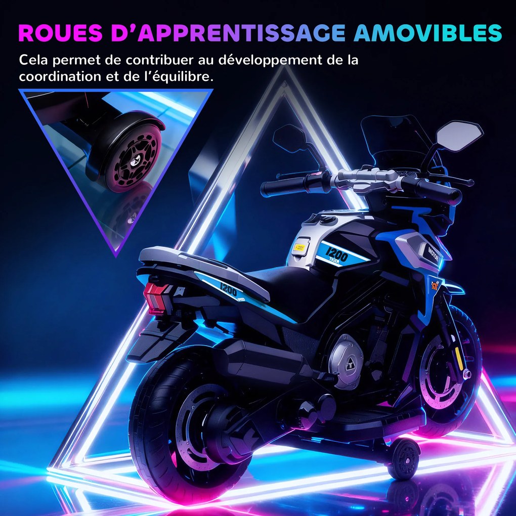Moto elétrica para crianças de 6 V, para crianças 18 a 36 meses com rodas motrizes, música, efeitos luminosos, azul