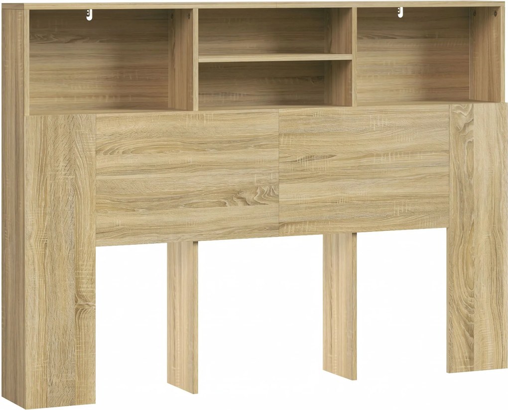 HOMCOM Cabeceira de Cama 140 cm com Arrumação e 4 Compartimentos Abertos Carvalho | Aosom Portugal