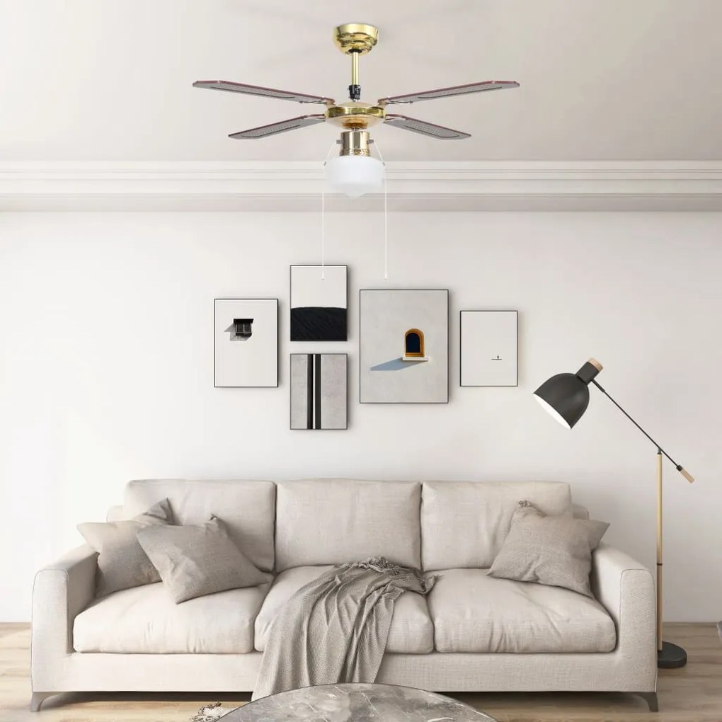 51486 vidaXL Ventoinha de teto com luz 106 cm castanho