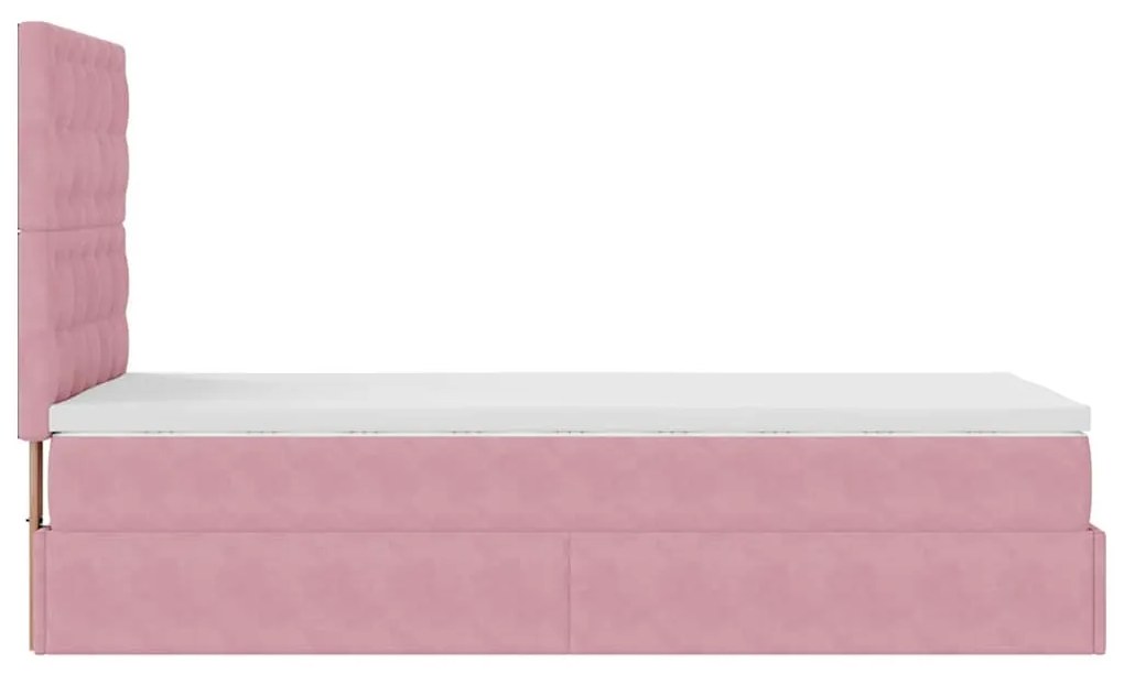 Estrutura de cama otomana com colchões rosa 90x200cm veludo