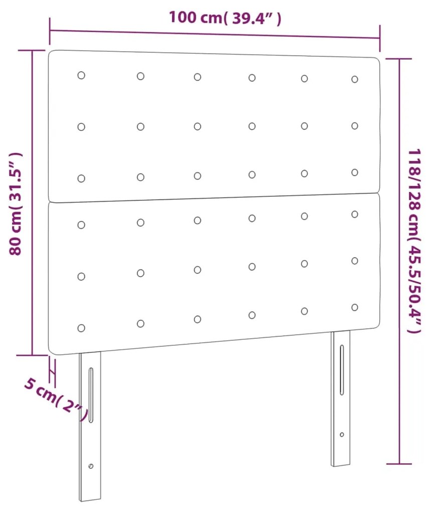 Cabeceira de cama c/ LED tecido 100x5x118/128 cm cinza-escuro