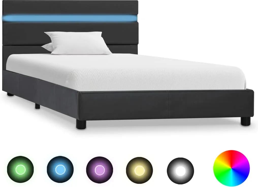 Estrutura de cama c/ LEDs 90x200 cm couro artificial cinzento