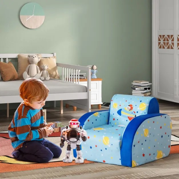 Poltrona infantil conversível 3 em 1 para crianças de 0 a 4 anos Sofá-cama com assento acolchoado de espuma Tecido de veludo 92 x 47,5 x 40 cm Azul