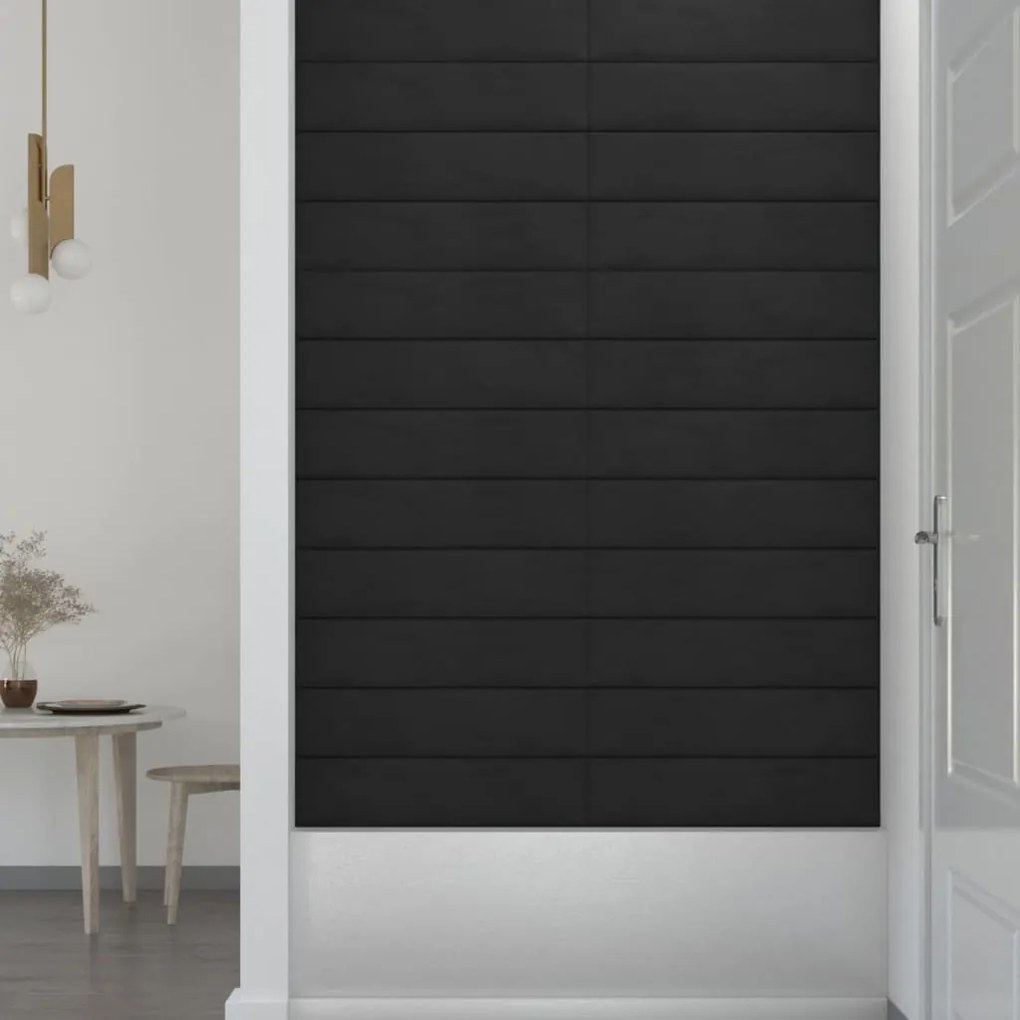 Painel de parede 12 pcs 60x15 cm veludo 1,08 m² preto
