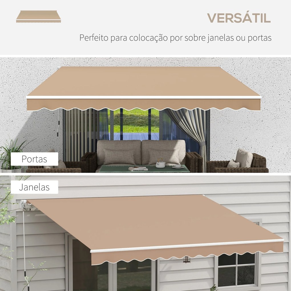 Toldo Manual Retrátil 350x250 cm Toldo para Varanda com Manivela de Me