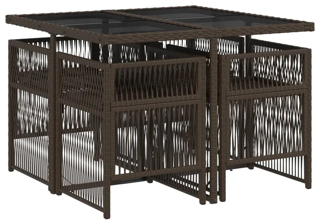 5 pcs conjunto jantar p/ jardim c/ almofadões vime PE castanho