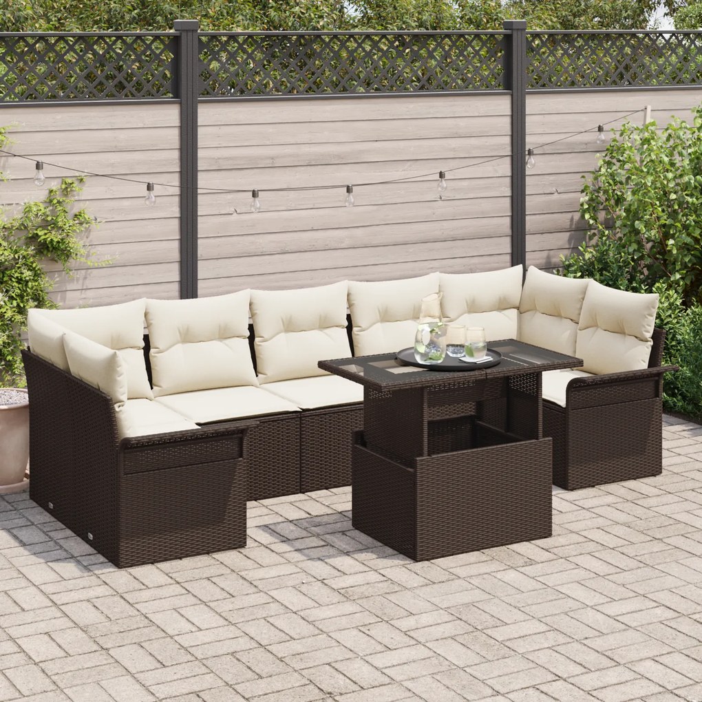 Conjunto de Sofá de Jardim vidaXL com Almofadas de Rattan Castanho em
