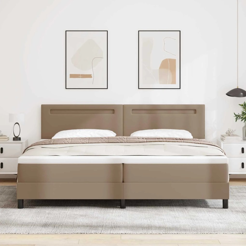 vidaXL Cama Box com colchão Cappuccino 200 x 200 cm Couro sintético