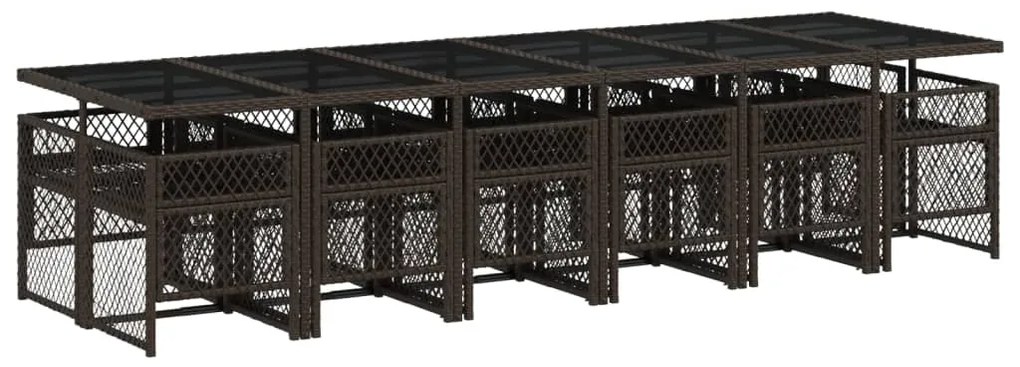 13 pcs conjunto jantar p/ jardim c/ almofadões vime PE castanho
