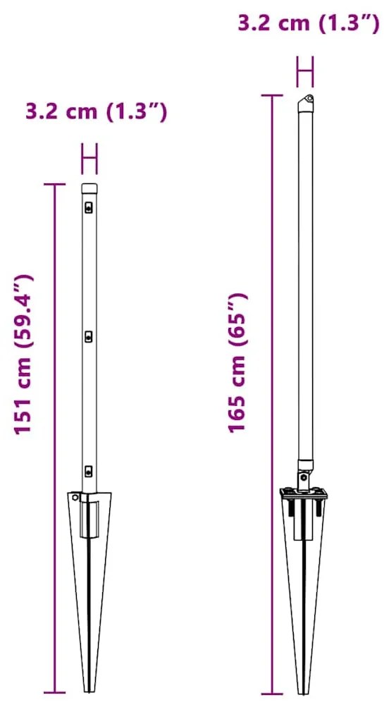Posts de Cerca com Ponta - 26 pcs Ø32 mm 120 cm em Aço Galvanizado