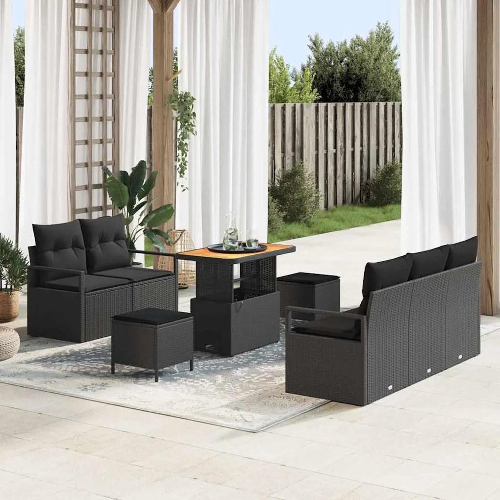 vidaXL Conjunto de Sofá de Jardim com almofada 8 pcs Preto