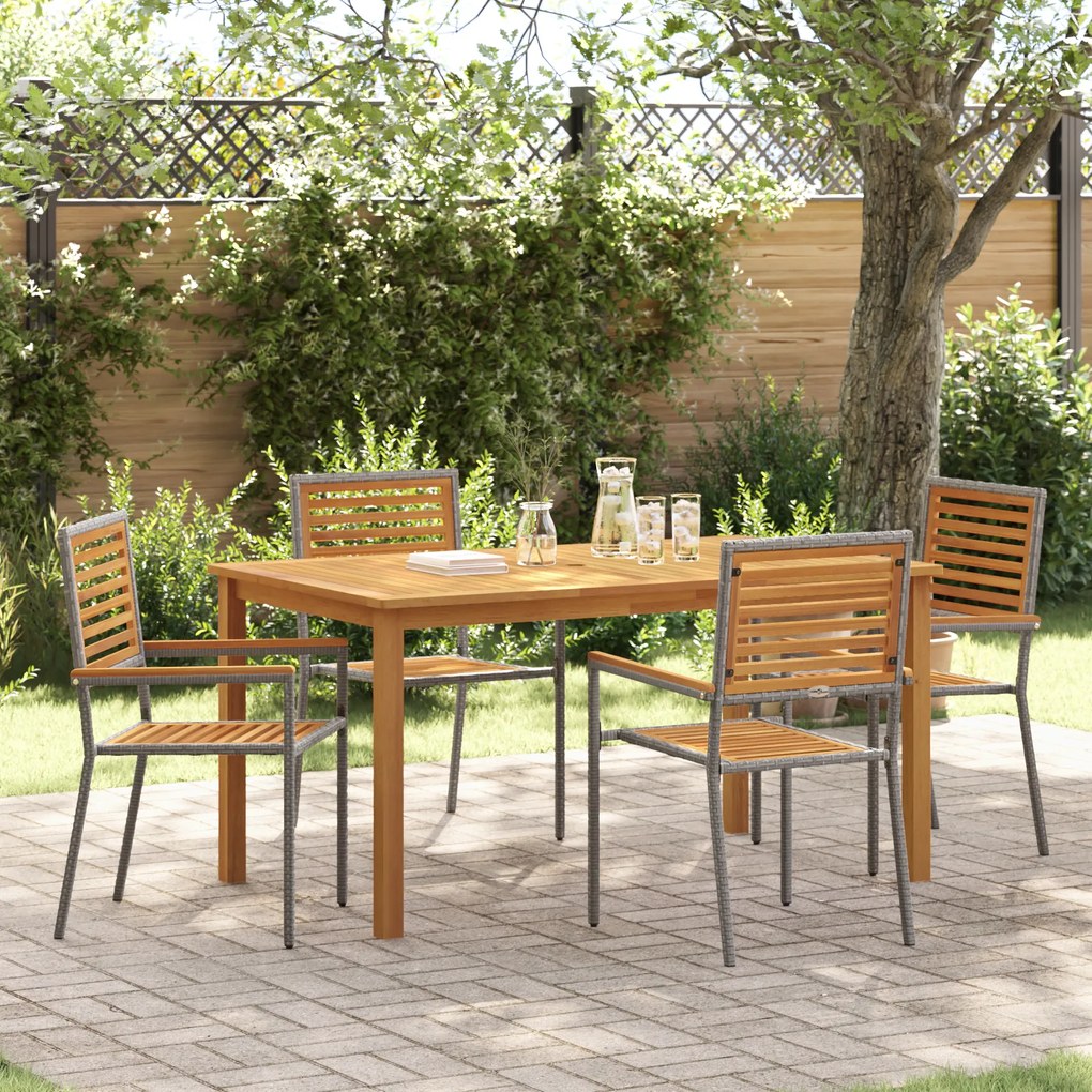 Conjunto de Jantar de Jardim vidaXL 5 Peças Cinza Rattan Sintético Acácia