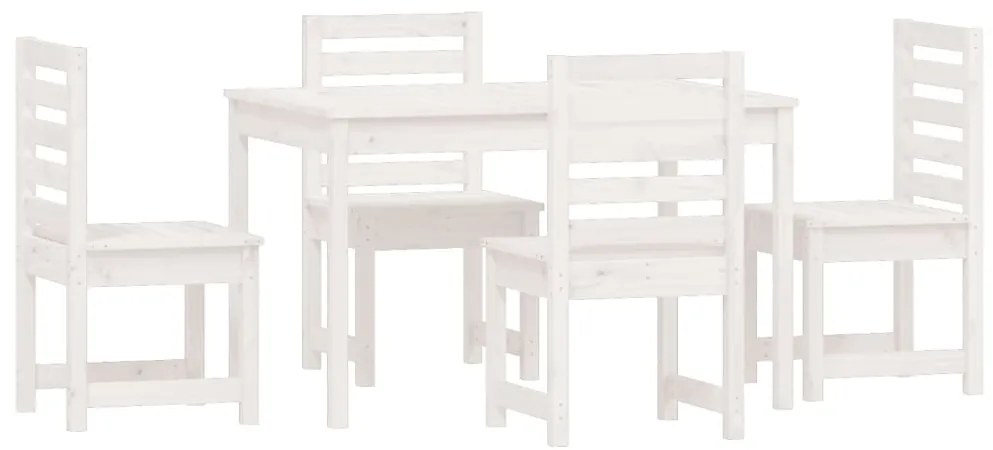 5 pcs conj. de jantar p/ jardim madeira de pinho maciça branco