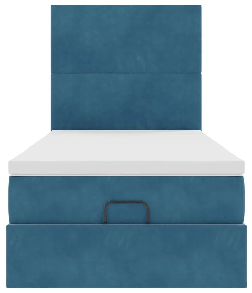 Estrutura cama otomana com colchões azul escuro 90x190cm veludo