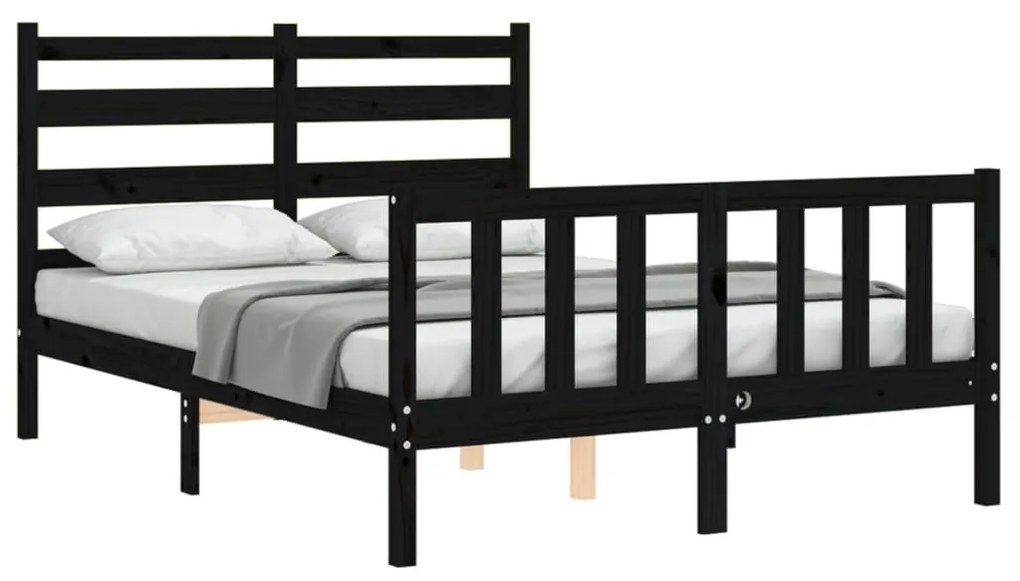 Estrutura de cama com cabeceira 140x200 cm madeira maciça preto