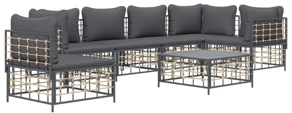 7 pcs conjunto lounge de jardim c/ almofadões vime PE antracite