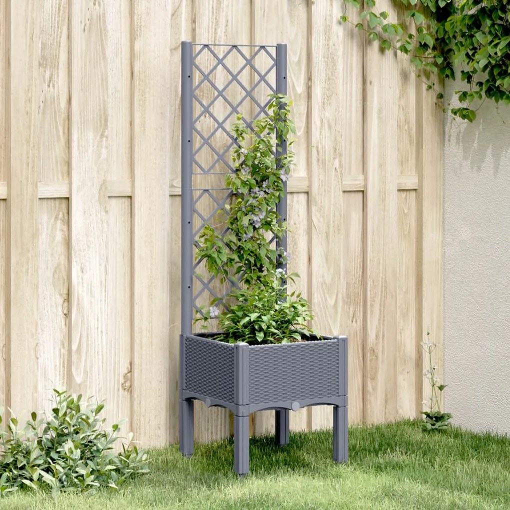 vidaXL Vaso/floreira de jardim c/ treliça 40x40x142 cm PP cinzento azul